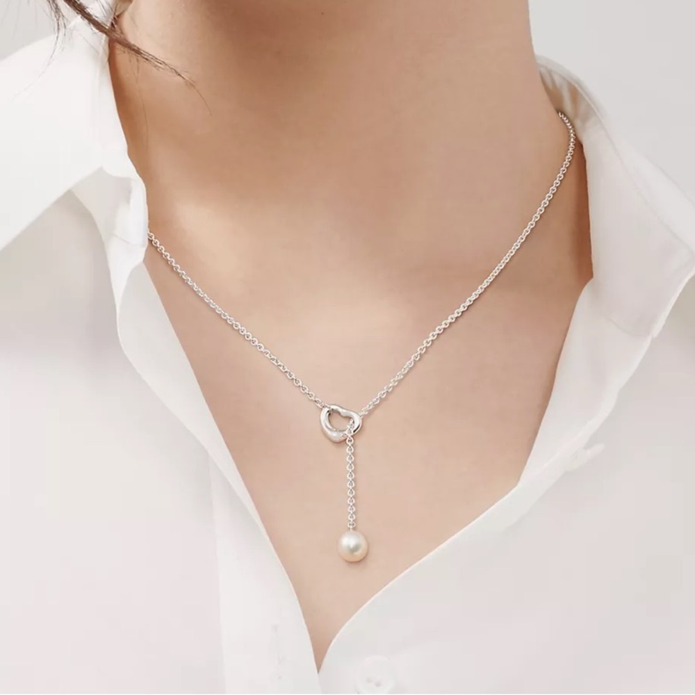 Tiffany Elsa Peretti Open Heart Lariat Pearl Necklace - Picture 6 of 6